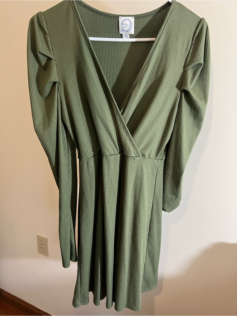 Blue Rain Olive Green Long Sleeve Wrap-Style Dress